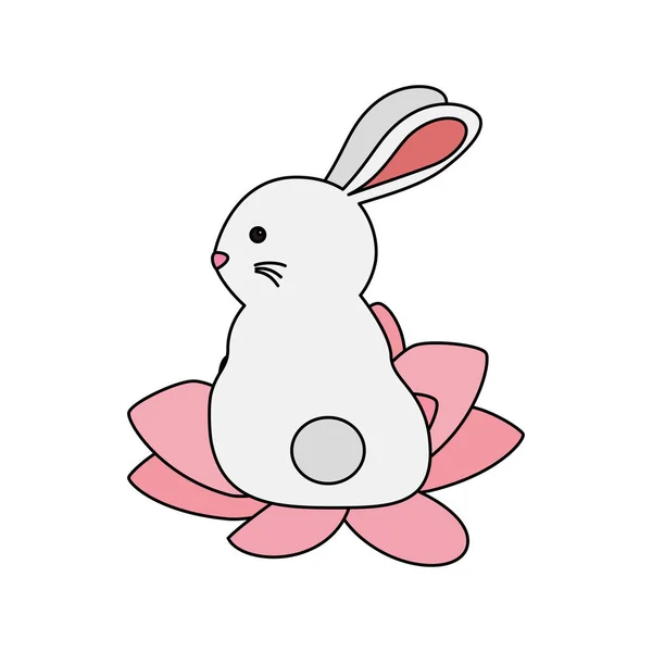 Cute and little rabbit in lotus flower character — Stock Vector