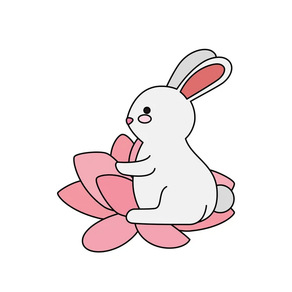 Carino e piccolo coniglio in fiore di loto carattere — Vettoriale Stock