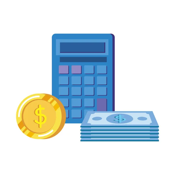Munten en wissels geld dollars met Calculator — Stockvector