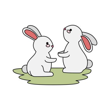 çim karakterleri sevimli ve küçük tavşan çift