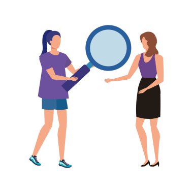 büyüteç karakterleri ile genç kadınlar