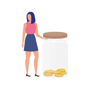 mason kavanoz ve sikke karakteri ile genç kadın