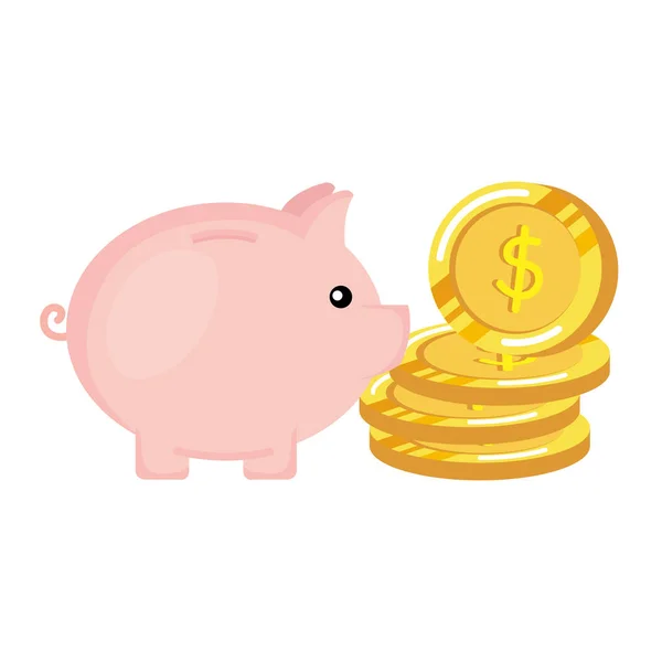 Sparschwein mit Münzgeld — Stockvektor