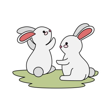 çim karakterleri sevimli ve küçük tavşan çift