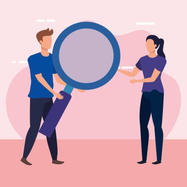 büyüteç karakterleri ile genç çift