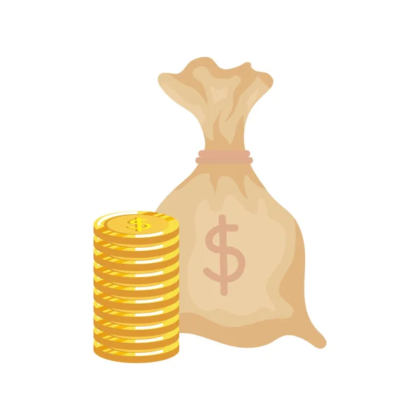 Денежная сумка с монетами иконки экономики — стоковый вектор