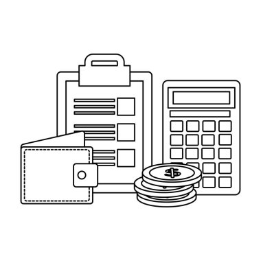 cüzdan ve hesap makinesi ile kontrol listesi pano