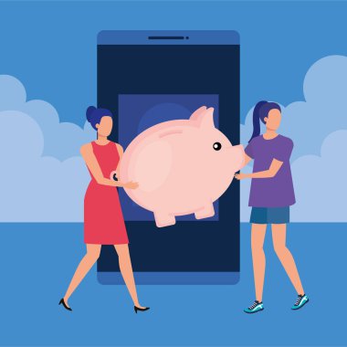 akıllı telefon ve para ile genç kadınlar