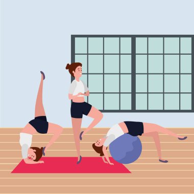 spor salonunda balon ile pilates pratik güzellik kızlar grubu