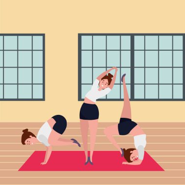 güzellik kızlar grubu spor salonunda pilates pozisyonu pratik