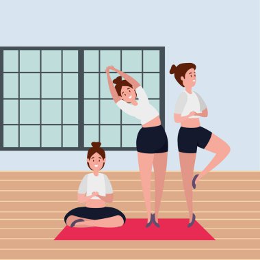 güzellik kızlar grubu spor salonunda pilates pozisyonu pratik