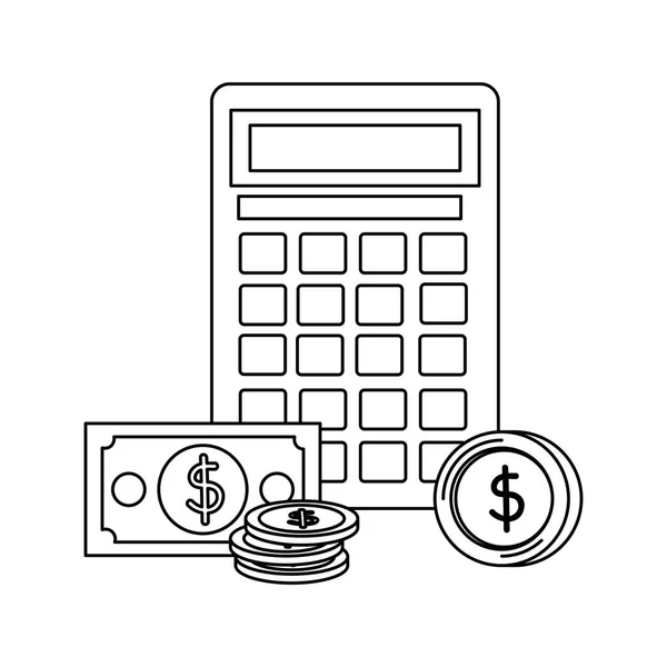 Coins and bills money dollars with calculator — Stock Vector