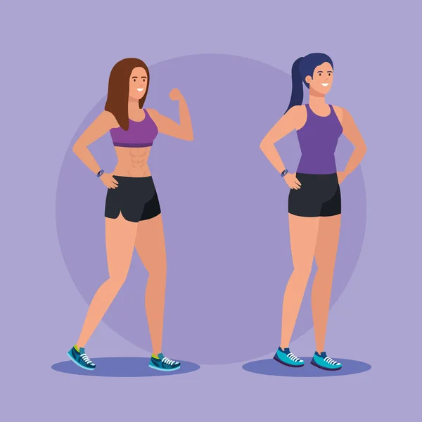 Ensemble de femmes de remise en forme au sport d'exercice sain — Image vectorielle