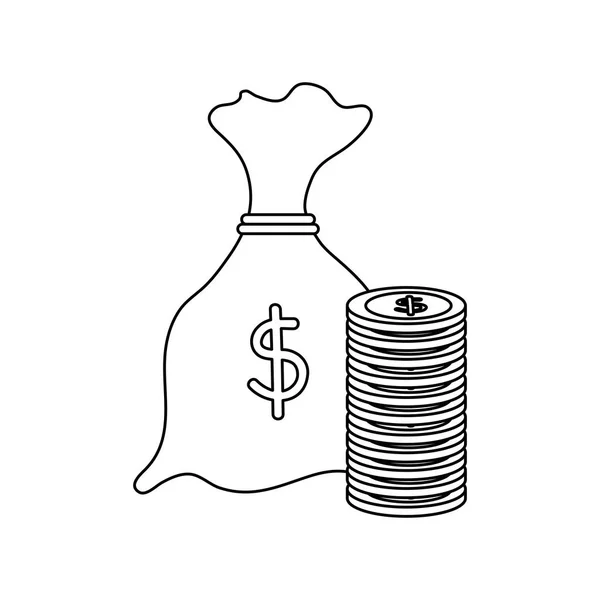 Money Bag med mynt ekonomi ikoner — Stock vektor