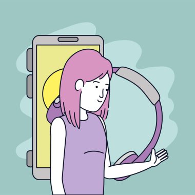 Kulaklık ve smartphone ile genç kadın