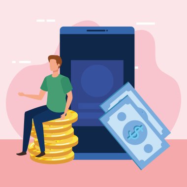 para ve akıllı telefon ile genç adam