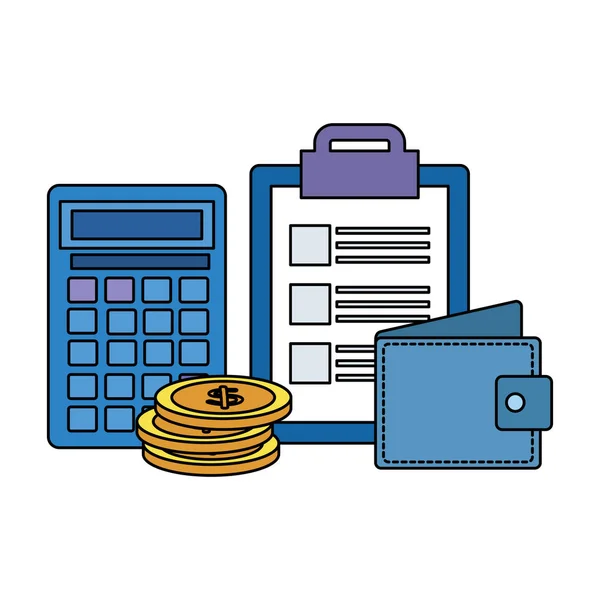 Lista de verificação de área de transferência com carteira e calculadora — Vetor de Stock