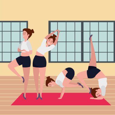 güzellik kızlar grubu spor salonunda pilates pozisyonu pratik