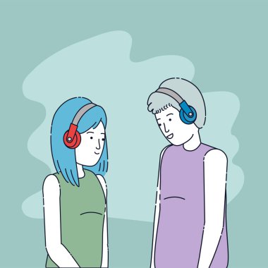 genç çift arkadaşlar oyuncu ile müzik dinlemek