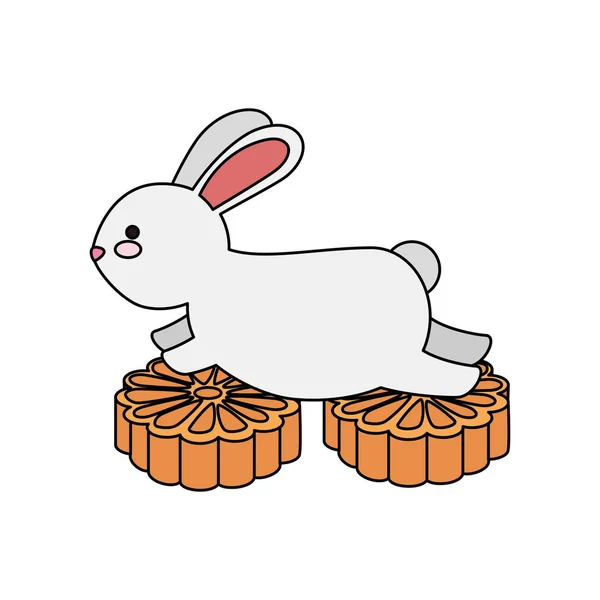 Coniglio carino e piccolo con fiori di legno — Vettoriale Stock