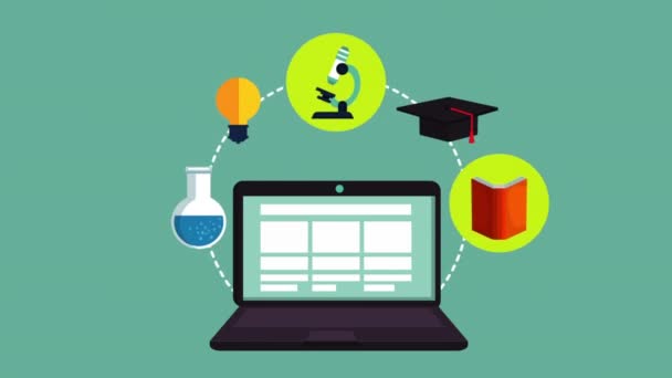 Educazione on line con animazione tecnologica laptop — Video Stock