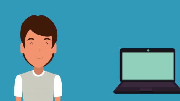 Educação on-line tecnologia com animação de estudante e laptop — Vídeo de Stock