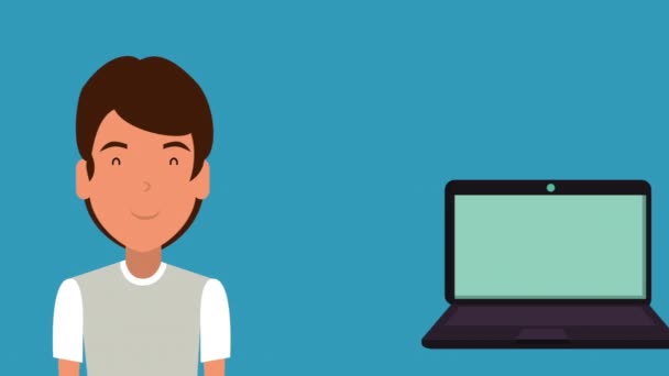 Éducation en ligne technologie avec animation pour étudiants et ordinateurs portables — Video