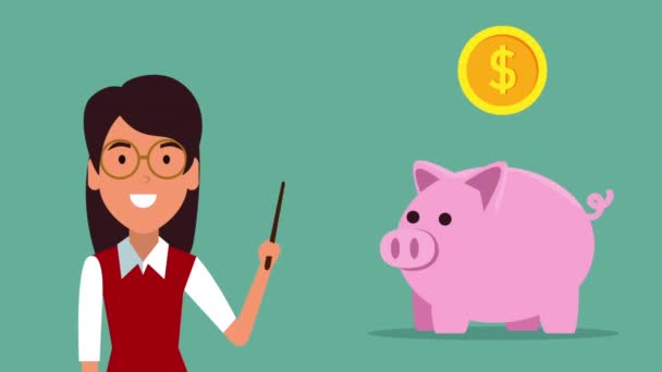 Finanzen und Wirtschaft online mit Sparschwein — Stockvideo