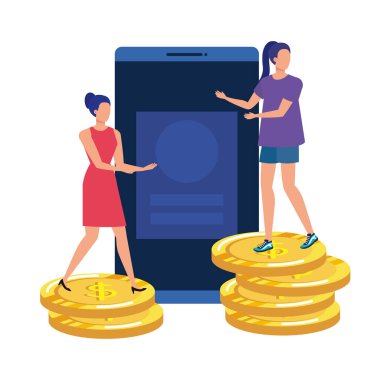 akıllı telefon ve para ile genç kadınlar