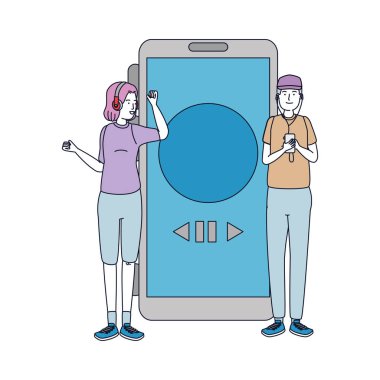genç çift arkadaşlar akıllı telefon ile müzik dinlemek