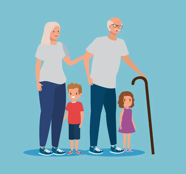 Sevimli erkek ve kız çocukları ile büyükanne ve büyükbaba — Stok Vektör