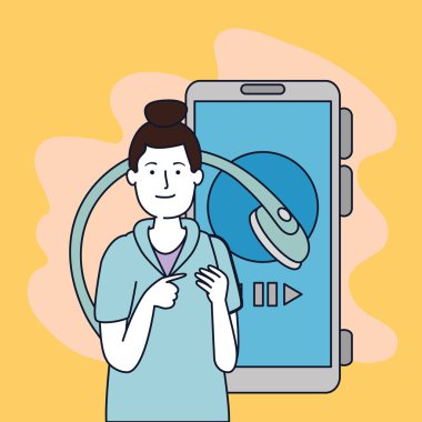 Kulaklık ve smartphone ile genç kadın