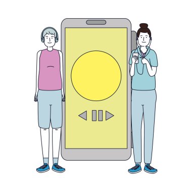 genç çift arkadaşlar akıllı telefon ile müzik dinlemek