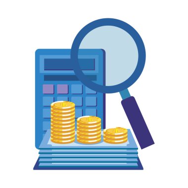 büyüteç ve para ile hesap makinesi matematik