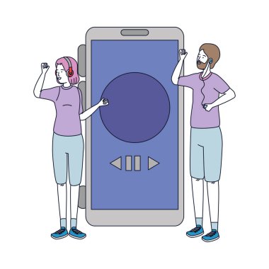 genç çift arkadaşlar akıllı telefon ile müzik dinlemek
