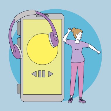 Kulaklık ve smartphone ile genç kadın