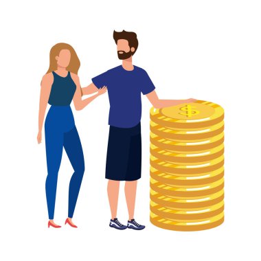sikke para avatarları karakterleri ile genç çift