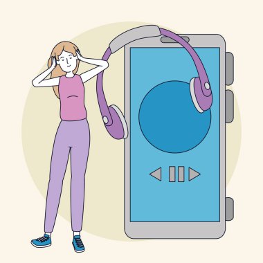 Kulaklık ve smartphone ile genç kadın
