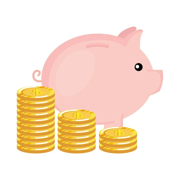 Piggy sparen met munten geld — Stockvector