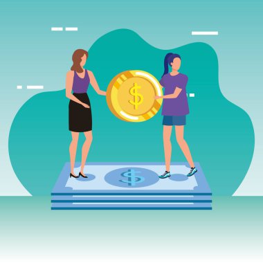 sikke ve faturaları dolar karakterleri ile genç kadınlar