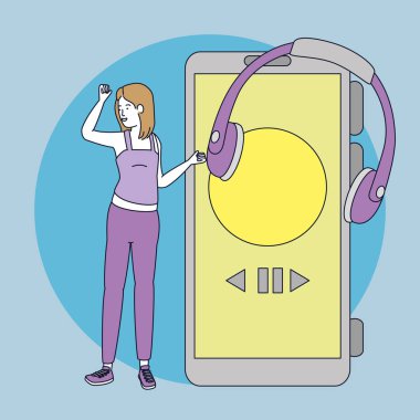 Kulaklık ve smartphone ile genç kadın