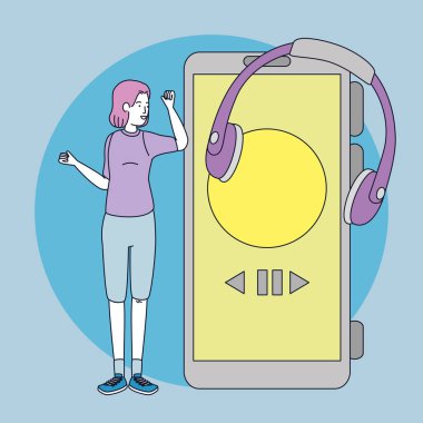 Kulaklık ve smartphone ile genç kadın
