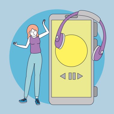 Kulaklık ve smartphone ile genç kadın
