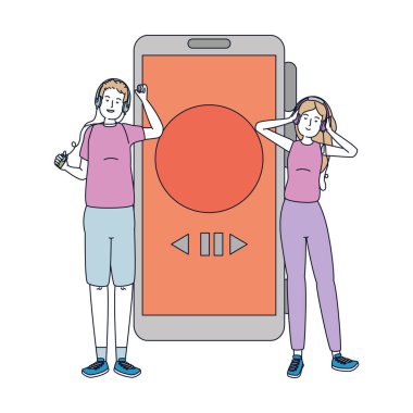 genç çift arkadaşlar akıllı telefon ile müzik dinlemek