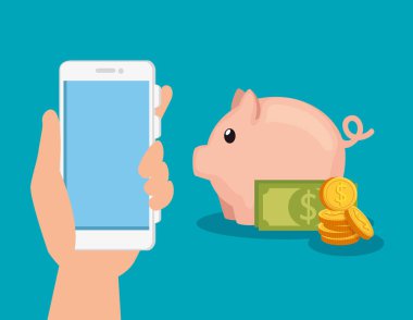 akıllı telefon teknolojisi ve faturaları ile paralar ile el