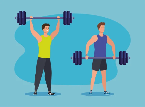 Gruppe von Männern mit Gewicht zu gesunder Aktivität — Stockvektor