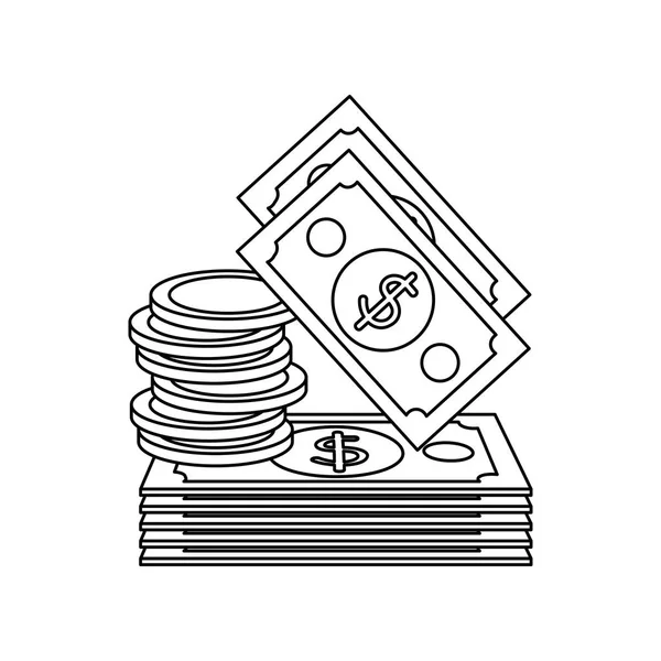 Mynt och räkningar pengar dollar ikoner — Stock vektor