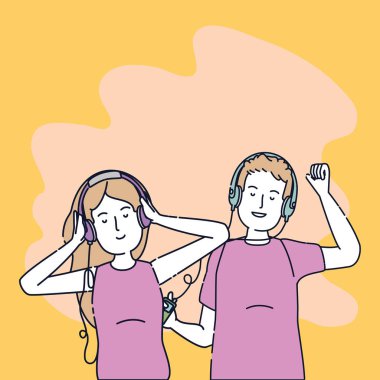 genç çift arkadaşlar oyuncu ile müzik dinlemek