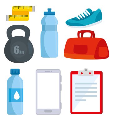 sağlıklı yaşam tarzı ve fitness spor aktivite seti