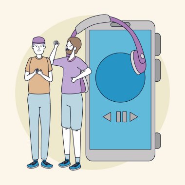 genç erkekler akıllı telefon ile müzik dinlemek